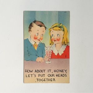 How About It Honey, Let’s Put Our Heads Together Vintage 1943 Postcard
